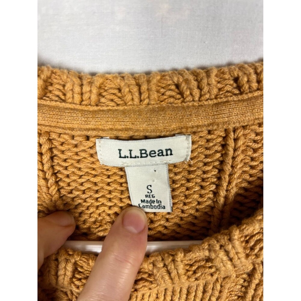 L.L. Bean Light Brown Yellow Women's Double L Cable Knit Fisherman Style Sweater - Picture 2 of 6